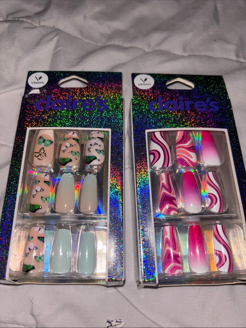 Claire’s 24 Nails Long Square Multicolor Designed(Brand New)